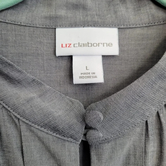Liz Claiborne Women's Tunic Blouse Top Size L Gray Rayon Solid Long Sleeves - Picture 3 of 8